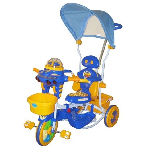 Rowerek trójkołowy dziecięcy 3w1 blue/orange z daszkiem rączką koszykiem