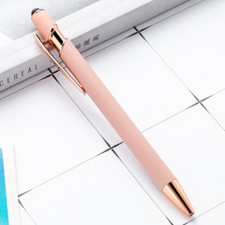 Długopis metalowy touch pen rysik pudrowy róż czarny wkład
