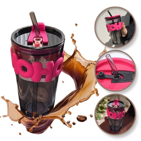 Kubek szklany bidon ze słomką na kawę herbatę 400 ml CUP14