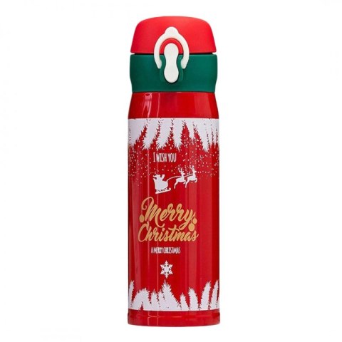 KUBEK TERMICZNY, BIDON 500ML TERMOS ŚWIĄTECZNY ZIMOWY czerwony BD39CZE