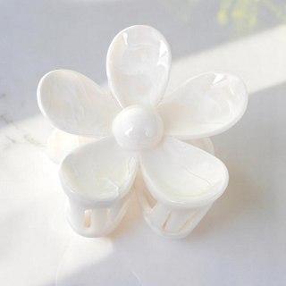 Spinka do włosów klamra łapacz kwiat marmurek biały XL