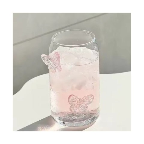 Szklanka wysoka ze słomką kubek motylki róż 500 ml