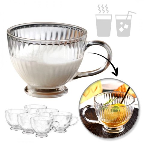 Zestaw 6szt. filiżanek szklanek ryflowanych dużych 380ml SZK150ZESTAW6