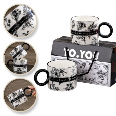 Zestaw kubków ceramicznych filiżanki do kawy herbaty 310ml czarno białe