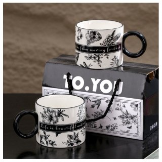 Zestaw kubków ceramicznych filiżanki do kawy herbaty 310ml czarno białe