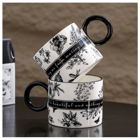 Zestaw kubków ceramicznych filiżanki do kawy herbaty 310ml czarno białe