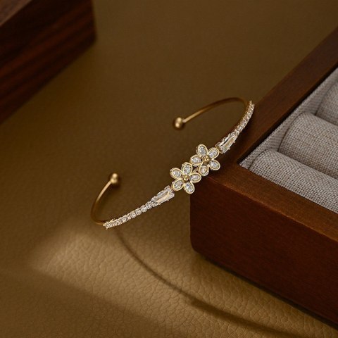 Bransoletka damska stal chirurgiczna pozłacana 14k cyrkonie