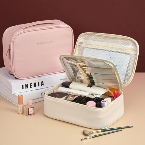 Kosmetyczka rozkładana elegancka kuferek etui z ekoskóry róż KS146R