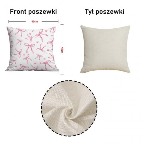Poszewka na poduszkę jasiek dekoracyjna 45x45 cm biała różowe kokardki