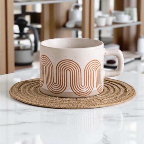 Kubek ceramiczny filiżanka retro 250ml wzór geometryczny