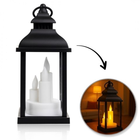 Lampion dekoracyjny latarnia LED z imitacją świec 10x22 cm czarny