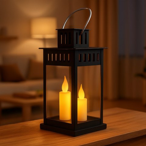 Lampion dekoracyjny latarenka LED świeca 8x15 cm czarny