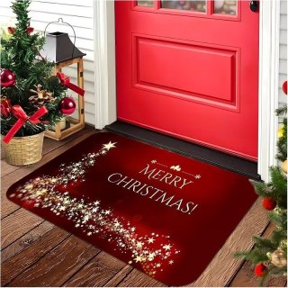 Dywanik wycieraczka świąteczna MERRY CHRISTMAS, czerwona w gwiazdki 60x90cm DYW14
