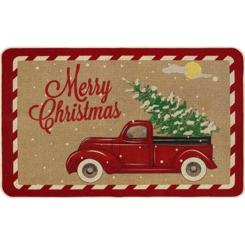 Dywanik wycieraczka świąteczna MERRY CHRISTMAS, czerwone auto 60x90cm DYW12