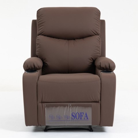 Fotel, sofa rozkładana jednoosobowa VERO z uchwytem na napój, ekoskóra brąz SOF01BR