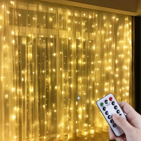 Kurtyna świetlna lampki LED 3x3m + uchwyty i programator CIEPŁY BIAŁY LAMP51