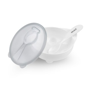 Miseczka z łyżeczką miska z pokrywką 250 ml biała AKUKU ALBIS