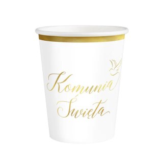 Kubek papierowy Komunia Święta biało-złoty 220 ml 6 szt. 161715