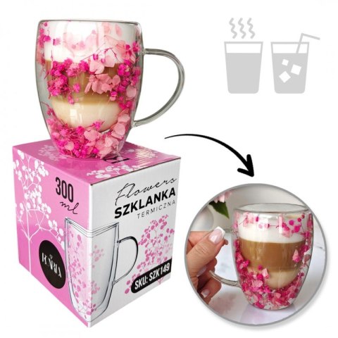 Szklanka termiczna kubek z kwiatami gipsówka róż 300 ml