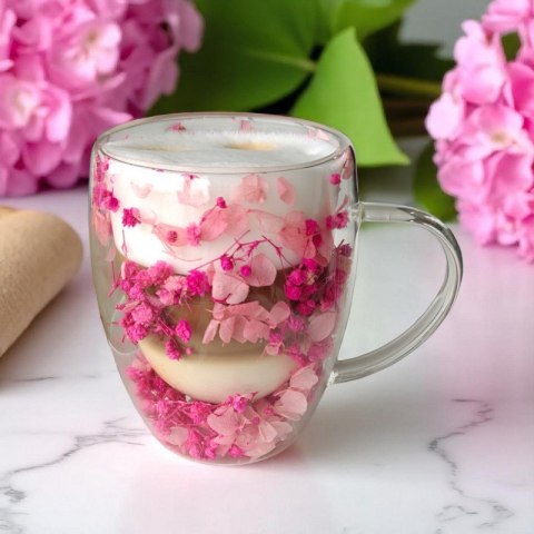 Szklanka termiczna kubek z kwiatami gipsówka róż 300 ml