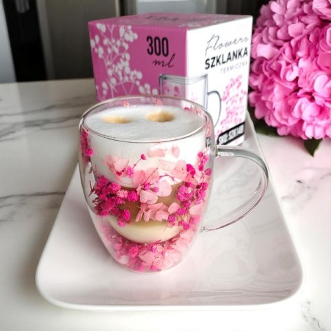 Szklanka termiczna kubek z kwiatami gipsówka róż 300 ml