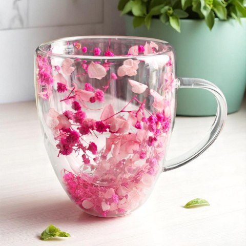 Szklanka termiczna kubek z kwiatami gipsówka róż 300 ml