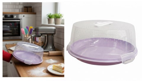 Pojemnik plastikowy na ciasto zamykany okrągły 28 x 12cm PLA-50513