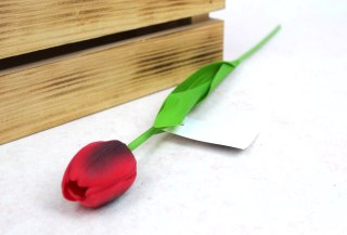 Kwiat TULIPAN gumowy wys. 41 cm (kwiat 4,5 x 3,5 cm) BORDOWY cieniowany MH-133D