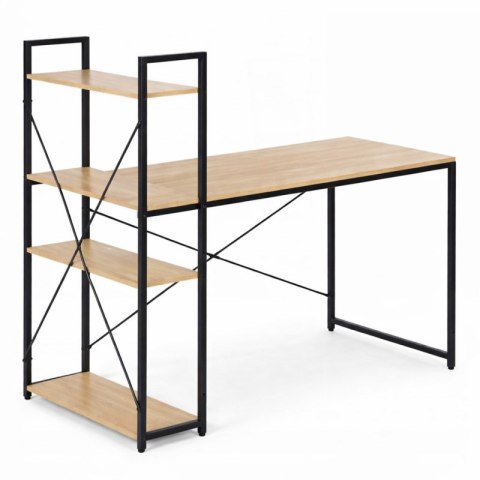 Loftowe biurko komputerowe z regałem, półkami, 120 x 60cm, czarne STL24JBR