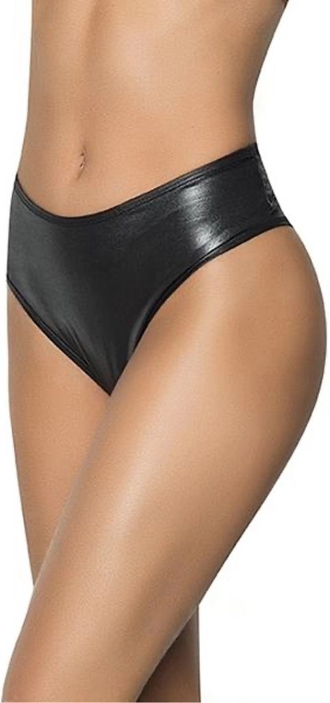Leg Avenue Wet Look Majtki Wysoki Stan M/L Czarny Połysk Drapowanie