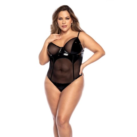 Mapale Bodysuit 3/4X Wet Black - elegancki model winylowy plus size