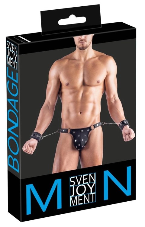 Svenjoyment Bondage Zestaw Męski: Stringi i Kajdanki 2XL Czarny