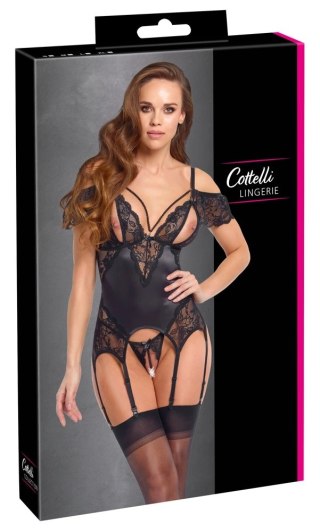 Cottelli Lingerie Basque Pearls L elegancki komplet z perłami, czarny