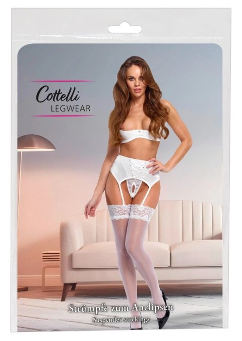 Cottelli Legware Pończochy Białe z Koronką 20 DEN Rozmiar L