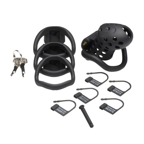 XR Brands Lock Down - system anatomiczny czarny, 4 rozmiary pierścieni