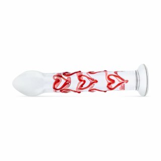 Gildo Szklany model G-Spot/Prostate z sercami - transparentny czerwony