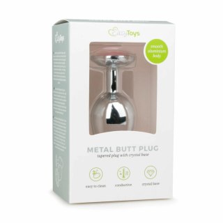 EasyToys Metalowy Plug Anatomiczny Srebrny z Rożowym Kryształem M