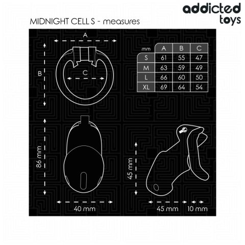 Addicted Toys Locked Midnight Cell S - system kontroli, 4 pierścienie, 4.8 cm
