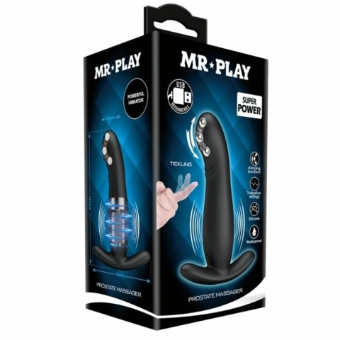 MR PLAY Czarny Masażer Prostaty Akumulatorowy Silikonowy 12 Trybow