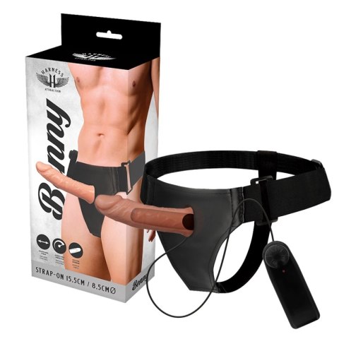 Harness Attraction Benny Hollow System z Wibratorem 15 cm beżowy