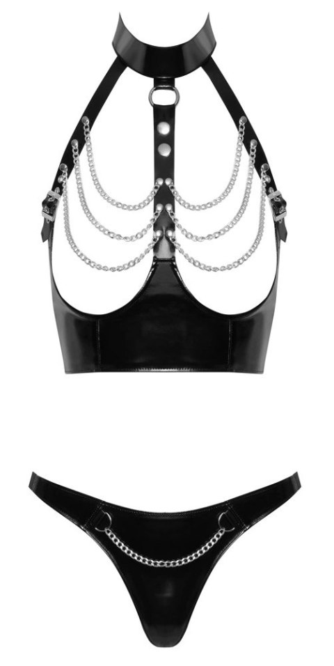 Black Level Komplet Winylowy Top Odkryty i Stringi XL, Łańcuszki