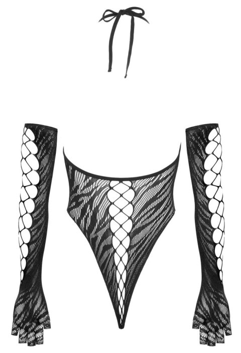 Cottelli Fantasy Body z Długimi Rękawiczkami Czarny S-L siateczka