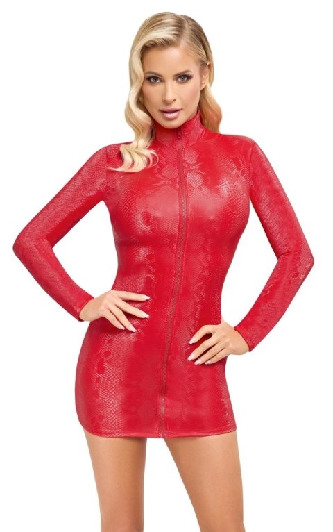 Cottelli PARTY Mini Sukienka Skora Węża Czerwona M Długi Rękaw