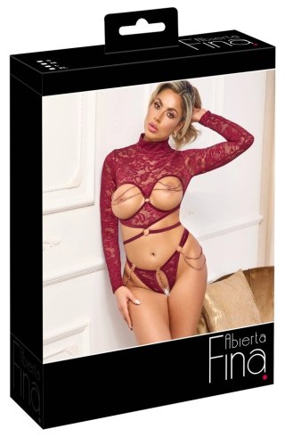 Abierta Fina komplet koronkowy top otwarty + stringi czerwone S