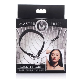 XR Brands Choker Locking Heart z zamkiem serce, czarny, regulowany