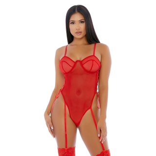 Forplay Make it Ring Body z paskami do pończoch, siateczka, S