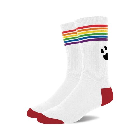 Prowler Pride Skarpety Unisex Białe z Tęczowym Paskiem i Logo
