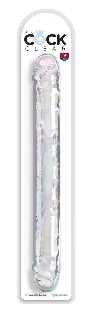 King Cock Clear Model 18in Podwojna Maszyna Intymna Przezroczysta 46cm