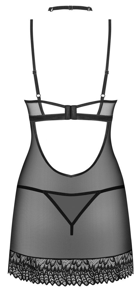 Obsessive Donarella XL/2XL - Czarna koszulka nocna, stringi i choker