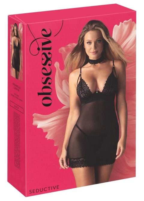Obsessive Donarella komplet nocny M/L czarny - koszulka, stringi, choker